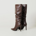 Uued Must Pruun Plisseeritud Laisk Pikk Saapad Euroopa Ameerika Stiil 10cm K&otilde;rge Kontsaga Terava Ninaga S&uuml;gis Talv Naiste P&otilde;lvini Saapad 43 39