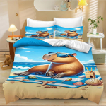 Armas Kapibaara Tekikott &Uuml;heinimese, Kawaii Loom Naljakas Elusloodus N&auml;riline Roheline Pruun Magamistoa Kaunistus Tekikott Komplekt Lastele 135x200cm