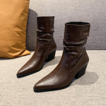 K&otilde;rge kontsaga pahkluuni saapad Seksikad terava ninaga nahkkingad 2025 Trend Talv Disainer Uus Mood Punk Gladiaator Paksu tallaga Botas Mujer 39