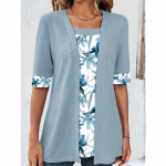 Naistemood vabaaja suve kevadlillemustriga l&uuml;hikeste varrukatega ruudukujulised kraega pluusid ja s&auml;rgid XXL helesinine v&auml;rv