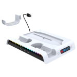 PS5 PRO/Slim RGB Jahutusjaam: Konsooli alus, kontrolleri laadija, ketaste hoidik ja peakomplekti hoidik