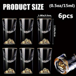 6 tk 0,5 untsi / 15 ml esmaklassilist pisikest klaasi kuldlehe detailidega - Elegantne kangete alkoholide klaaside komplekt, t&auml;iuslik kokteilide jaoks 15ml