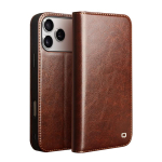 Qialino Ehtne Nahast Telefonikott Apple Iphone 17 Air 16 15 14 Pro Maxile &Auml;ristiilis Moodne Luksuslik Kaardipesa ja Kattega iPhone17 pruun