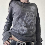 BeatStreet Naiste Y2k Haldja Grunge S&auml;rk Vintage Graafilise Prindiga Pikkade Varrukatega T-s&auml;rk Topid Teismelised T&uuml;drukud Grunge Esteetika R&otilde;ivad Streetwear S