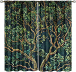 Maal&auml;hedased talumaja metsa pimendavad kardinad  Vintage akvarell roheline metsapuu loodusmaastik aknakatted  elutoa jaoks 100*130 Grommet Top 1pcs