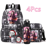 4 tk/komplekt Anime Demon Slayer tr&uuml;kitud seljakott 750 ml veepudeliga teismelisele &otilde;pilasele t&uuml;drukule poisile suur mahutavus veekindel koolikott kingitus gray