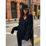 Lazy Style kampsuni komplekt seelik naiste s&uuml;gis- ja talve V-kaelusega Pullover Kootud kampsun Top poolseelik Fashion Kaheosaline komplekt XXL must