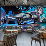 Moodne Loov T&auml;navakunst Graffiti Sportauto Fototapeet Restoran Klubi KTV Baar 3D Seinakate Seinakatted Lastele 200 cm(W) x 140 cm(H)