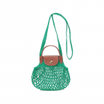 Longchamp Le Pliage 17 Kootud &Otilde;&otilde;nes N&ouml;&ouml;p Puuvill ja Nahk Viimistlusega K&auml;eshoitav &Otilde;la Crossbody Kott V&auml;ikesed Naiste kotid Roheline Pruun 10139HVH129 Green & Brown