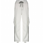 Lihtne kottis madala k&otilde;rgusega teksap&uuml;ksid, taskud, mood t&auml;navar&otilde;ivad, p&uuml;ksid, naiste s&ouml;rkimine, lahtised teksap&uuml;ksid, 90ndate retro L valge