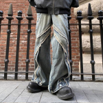 Vintage Pesuga Pleegitatud Lapitehnika Toore &Auml;&auml;rega Laiad P&uuml;ksid Meestele Naistele Streetwear Denim P&uuml;ksid S sinine