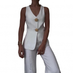 2 tk/komplekt naiste &uuml;likond, vesti p&uuml;kste komplekt, V kaelus, kahe nupuga, varrukateta vest. k&otilde;rge v&ouml;&ouml;kohaga &uuml;hev&auml;rvilised p&uuml;ksid L