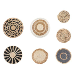 7/9 tk/komplekt Boho seinakorvi kaunistus K&auml;sit&ouml;&ouml;na kootud &uuml;mmargune lame seinakinnitus Boho dekoratiivne maal&auml;hedane rotangist mererohi vitstest seinakunst A beige