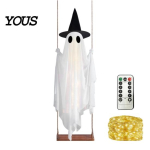 Suur Rippuv Kummitus Puudele Helendav Halloweeni Kiik N&otilde;iam&uuml;tsiga, Kaugjuhtimispuldiga Reguleeritav Kaunistuste Heledus, Lendav Kaunistus 1pc A white