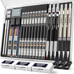 35 tk kunsti mehaaniliste pliiatsite komplekt, 3 tk metallist joonistuspliiatsid 0,5 mm & 0,7 mm & 0,9 mm ja 3 tk 2 mm s&uuml;sinikuhoidjat (6B 4B 2B HB 2H 4H United States
