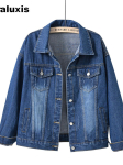 Kevad/S&uuml;gis Uus V&auml;rviline Suur Suurus Denim Jakk Naistele Valge Korea Stiil BF Pikk Varrukas Mantel Top Lilla 4XL gray