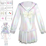 M&auml;ng NEEDY GIRL OVERDOSE KAngel Cosplay Kost&uuml;&uuml;m T&auml;ielik riietekomplekt Meremehe &uuml;likond Jk vormiriietus Laseriv&auml;rvi seelikud Pael Parukas &dagger; XXL white