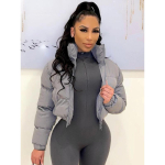 Talvine paks soe puuvillane udusulgedest jakk naiste riided hall lukuga l&uuml;hike paks puffer parkad mantlid &uuml;ler&otilde;ivad naissoost crop topid streetwear S gray