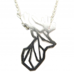 7bis [P5816] - Collier artisanal 'Origami' (cerf) argent&eacute; - 15x10 mm h&otilde;be