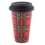 Les Tr&eacute;sors De Lily [Q2786] - Mug de transport porcelaine 'Tartan Ecossais' rouge - 13. 5x9 cm punane