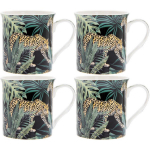 Les Tr&eacute;sors De Lily [R0473] - Portselanist kruusikomplekt  Jungle Fever  roheline must (4 kruusi) - 85x85 mm (leopard) roheline