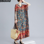 DIMANAF Suures suuruses kleit Naiste riided Suvine p&auml;ikesekleit Bohemian Floral Print Elegantne daam Vestidos avar &uuml;lisuur kleit 5XL One Size punane
