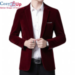Cozy Up S&uuml;gisene sametist pulmakleit mantel Meeste bleiser jakk Mood vabaaja &uuml;likond jakkLava DJ meeste &auml;ribleiserid Veste kost&uuml;&uuml;m Homme M burgundiapunane