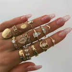 IF ME Bohemian kullav&auml;rvi &otilde;&otilde;nsate s&uuml;damega s&otilde;rmuste komplekt naistele Vintage geomeetrilised ovaalsed s&otilde;rmused kingitused Anillos Mujer s&otilde;rmus NS50028