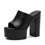 Kandiline kontsa platvorm Muulad naistele &otilde;uesussid Peep Toe Slip On Sandaalid Kingad Slingbacks Must Valge Suurep&auml;rane kvaliteet 42 must