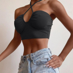 Seksikad soliidsed pitsilised vibup&auml;itsed Ruched Crop Top Moodsad varrukateta seljata topid Naiste t&auml;navar&otilde;ivad Topid Uued naised S must