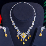 CMM Luksuslik valge kuldse v&auml;rvi tuti kaelakee k&otilde;rvar&otilde;ngaste komplekt Bohemian Style Cubic Zirconia ehtekomplekt valge kulla v&auml;rv
