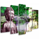 Viieosalise pildil&otilde;uendi print Buddha Waterfall Forest Green 100x70 mitmev&auml;rviline