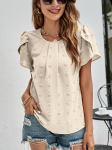 2023. aasta suvine T-s&auml;rk O-kaelusega vaba t-s&auml;rk, l&uuml;hikeste varrukatega, mood naiste kontoritopsid T-s&auml;rk Jacquard top Blusas Elegant 25022 S aprikoosi