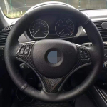 Auto roolikatte must kunstnahast k&auml;sitsi &otilde;mmeldud BMW E90 E91 E92 E93 E87 E81 E82 E88 X1 E84 autole Black Thread