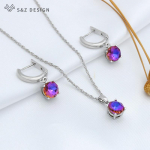 Moodne roosa kullav&auml;rvi &uuml;mmargune kristallk&otilde;rvar&otilde;ngad ripatsiga kaelakee ehete komplektid naistele pulmapeo kingitus