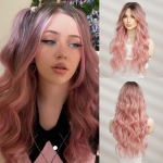 ALAN EATON s&uuml;nteetilised pikad lainelised parukad tukkidega naistele Cosplay Natural Ombre mustast kuni roosani juukseparukas k&otilde;rge temperatuuriga kiust