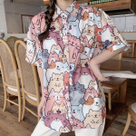 Kawaii n&ouml;&ouml;biga s&auml;rk Loomade kassidega pluus Naiste Jaapani stiilis suvine Hawaii graafiline kardigan vabaaja armsad topid S