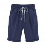 Suvine naine puuvillane linane pitsp&uuml;ksid suures suuruses naiste vabaaja &uuml;hev&auml;rvilised l&uuml;hikesed p&uuml;ksid L tumesinine v&auml;rv