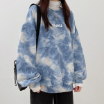 Lipsuga v&auml;rvitud dressipluus naiste avar mood tudengite t&auml;hestikuga vabaaja pullover, keskmise pikkusega 3XL sinine