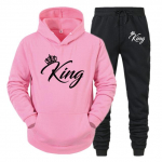 Naiste pikkade varrukatega tr&uuml;kitud pikkade varrukatega kapuutsidega komplekt, tr&uuml;kitud kuninganna kuninga armastaja paariline dressipluus Trend paarile S