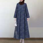 ZANZEA naiste printimine vabaaja pikkade varrukatega O-kaelusega avar pikk kleit XL tumesinine