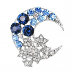 Rhinestone Crescent Moon Stars Pross Pin Breastpin Women Sall Ehted