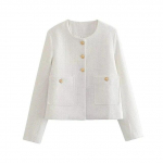 Naiste mood taskutega Tviidmantel Vintage pikkade varrukatega esin&ouml;&ouml;biga Naiste &uuml;ler&otilde;ivad &scaron;ikk XS valge