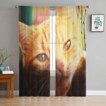 Armas kassi kollane v&otilde;rk kaasaegne tr&uuml;kitud t&uuml;llkardinad magamistoa r&otilde;dule, aknakujundusele Loominguline mood kodu l&auml;bipaistev kardin 135W x 114H(cm)