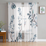 Lilled Sinine Roheline Muster Moodne tr&uuml;kitud t&uuml;llkardinad Magamistoa R&otilde;du Akende Decor Loominguline Mood Kodu L&auml;bipaistev kardin 135W x 114H(cm)