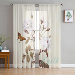 Flower Butterfly Vintage t&uuml;lli aknakardinad magamistoa siseelutuppa Voile Dekoratiivsed l&auml;bipaistvad kardinad kardinad 135W x 114H(cm)