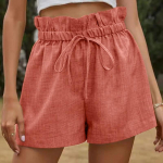 2024. aasta suvine puuvillane linane naiste laia s&auml;&auml;rega l&uuml;hikesed p&uuml;ksid, k&otilde;rge v&ouml;&ouml;kohaga vabaaja n&ouml;&ouml;riga p&uuml;ksid naistele, avarad volangidega naisteriided 30773 S must