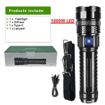 9000LM Laetav taskulamp 1000 W taskulamp 15000 mAh suure v&otilde;imsusega LED-taskulambid 5000M &uuml;liv&otilde;imas taskulamp 100W 26650 Battery