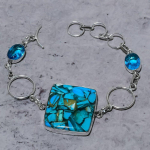 Natural Copper Blue Turquoise,Topaz Stone 925 Sterling Silver Bracelet 7-8 v1l02