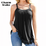 CHARMLEAKS Lace Hem Camisole topp naistele, sisseehitatud rinnahoidjaga, reguleeritavate rihmadega, suvine plisseeritud varrukateta topp S-3XL XXL